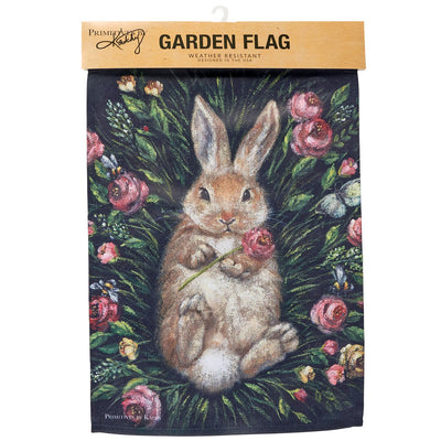 Snuggling Bunny Floral Garden Flag