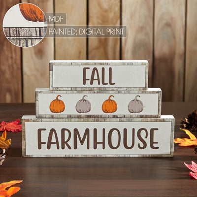 Fall Farmhouse Pumpkins Block Sign