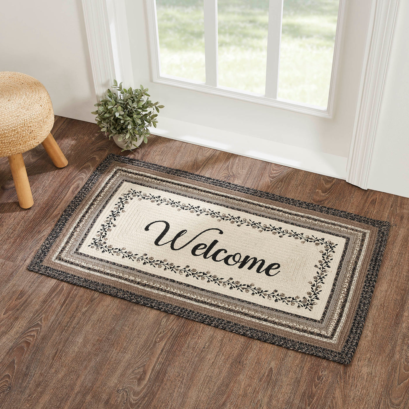 Welcome Floral Vine Jute Rug w/ Pad 27" x 48"