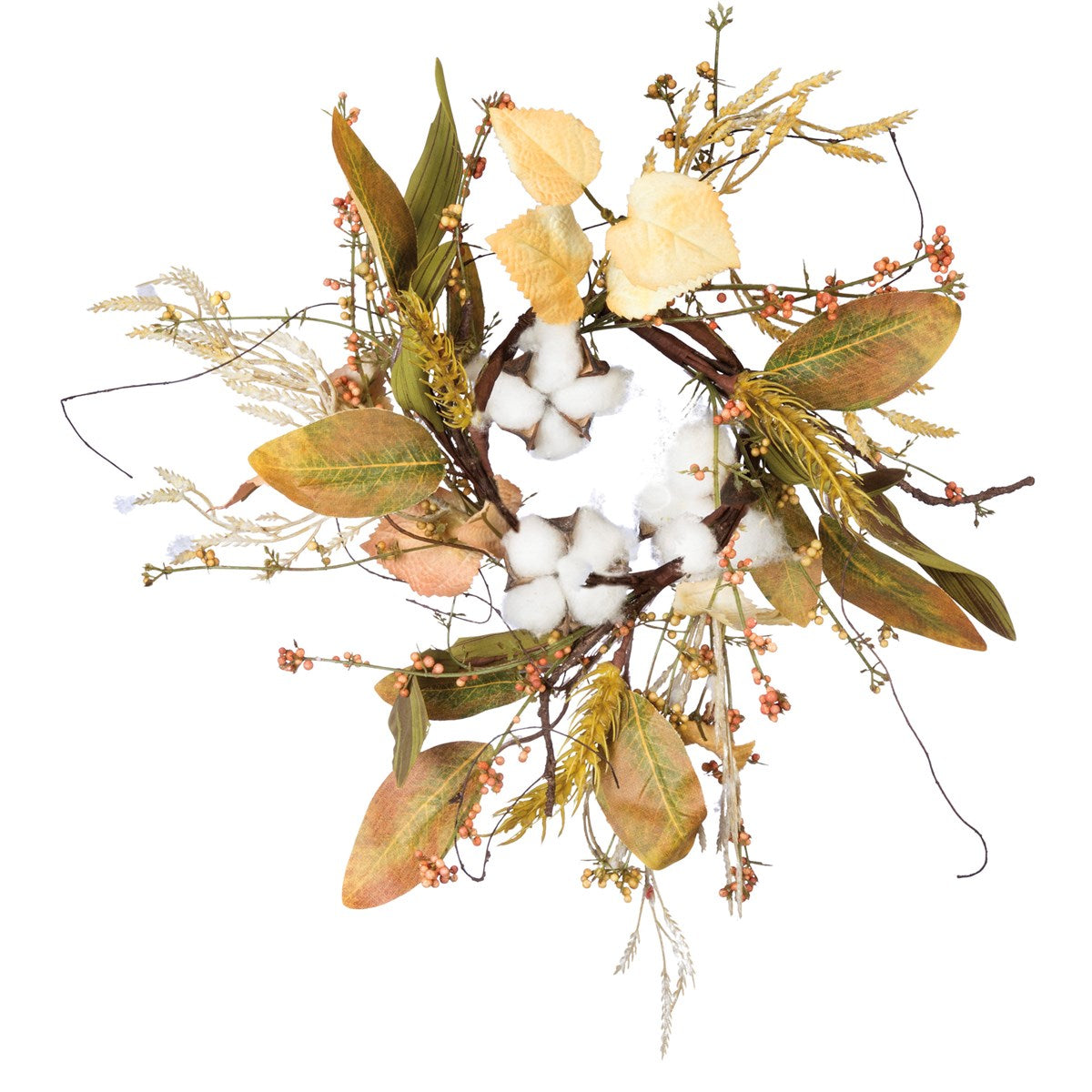 Cotton And Leaves 12" Faux Fall Wreath Ring