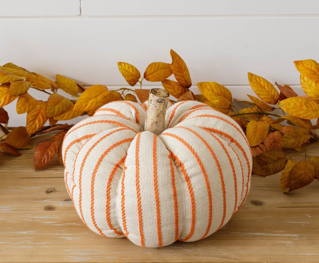 Orange Striped Knit 8" Fabric Pumpkin