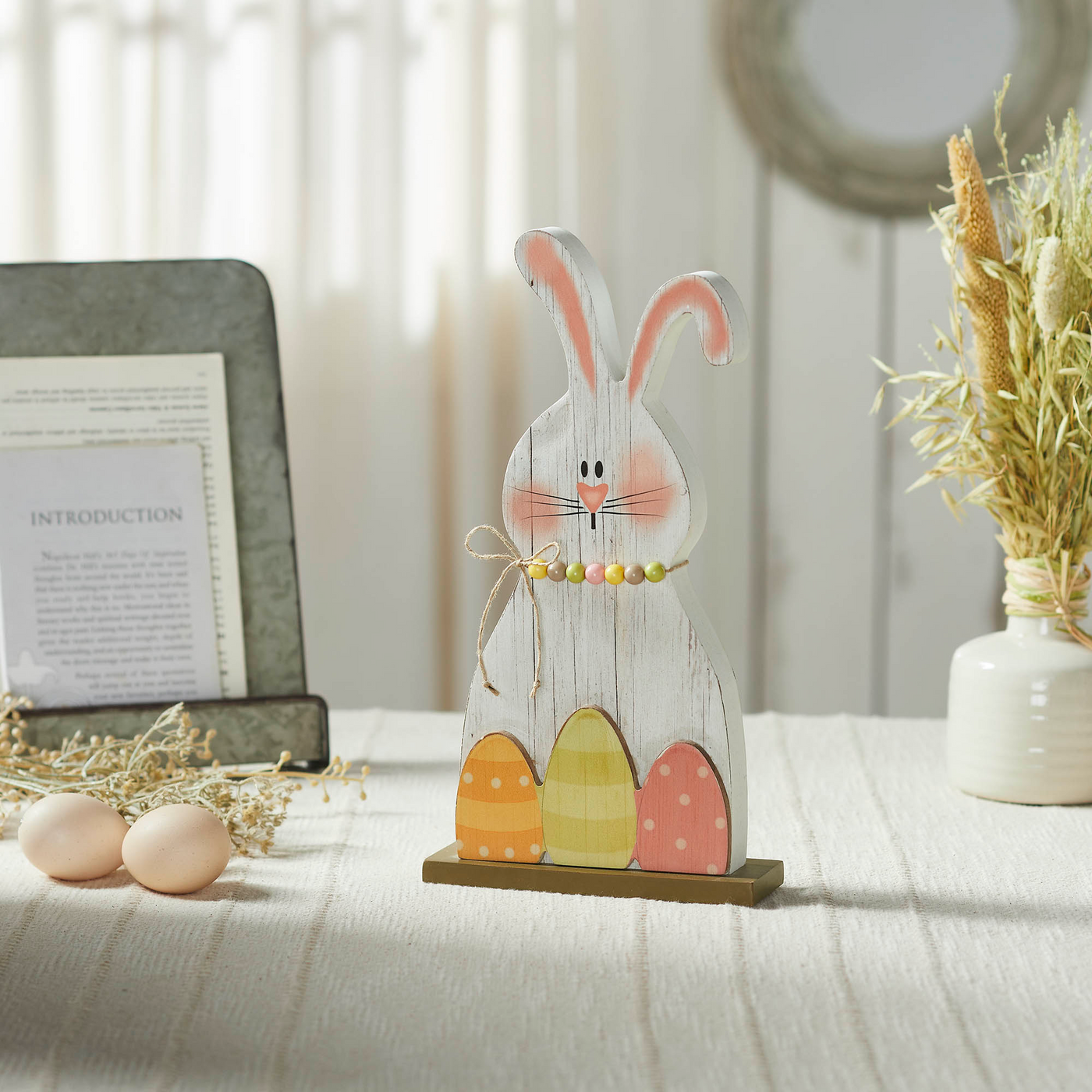 Bunny Hop with Eggs 12" Wooden Sitter