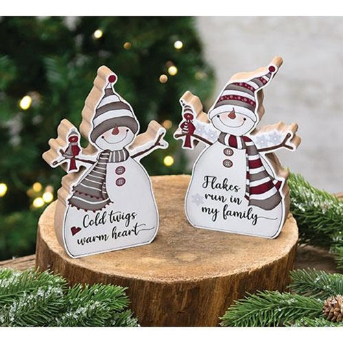 Set of 2 Flakes Run in My Family Chunky Snowmen Sitters