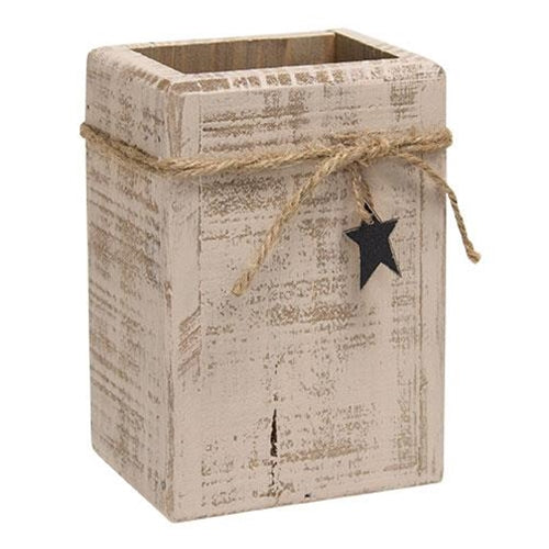 Distressed White Wooden Twig Box with Star Charm