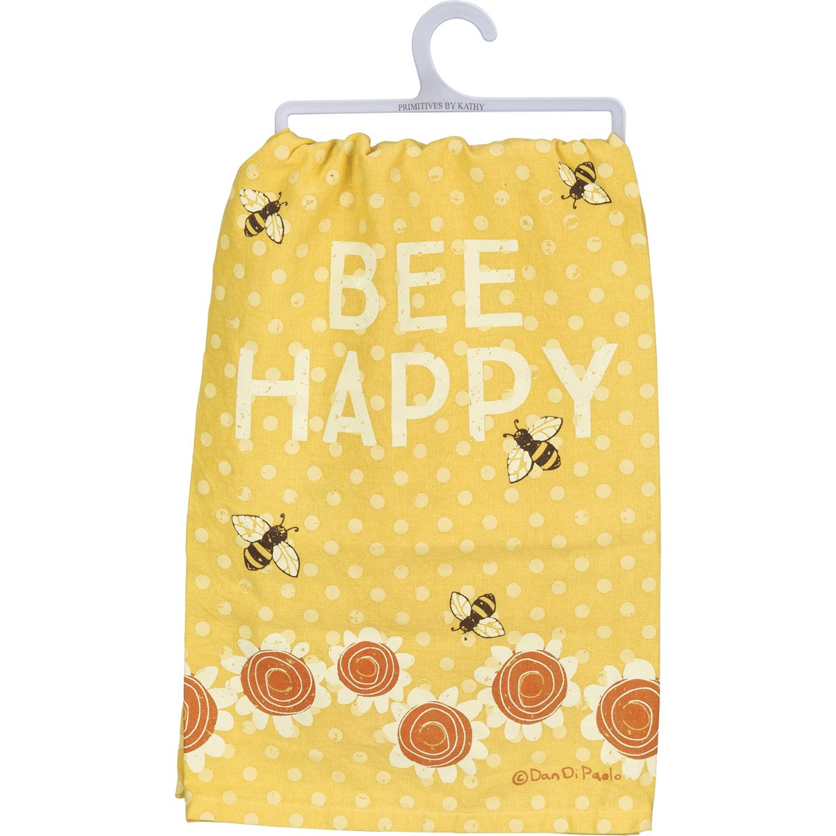 Bee Happy Daisies and Dots Yellow Kitchen Towel