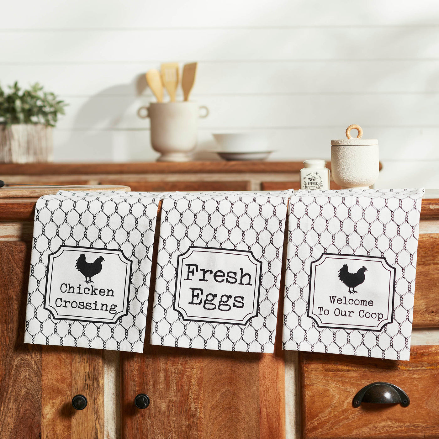 Set of 3 Down Home Chicken Crossing Tea Towels