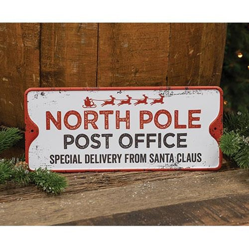 North Pole Post Office 11" Metal Sign