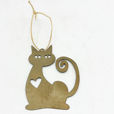 💙 Rusty Cat with Heart Flat Rustic Ornament