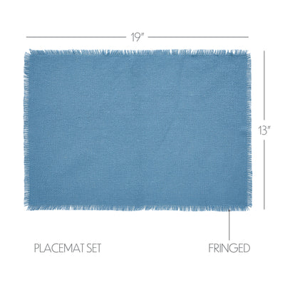 Set of 6 Fringed Placemats Burlap Blue