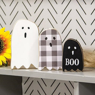 Set of 3 Boo Ghost Wooden Shelf Sitters