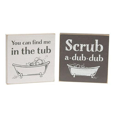 Set of 2 Find Me in the Tub 6" Block Wooden Signs