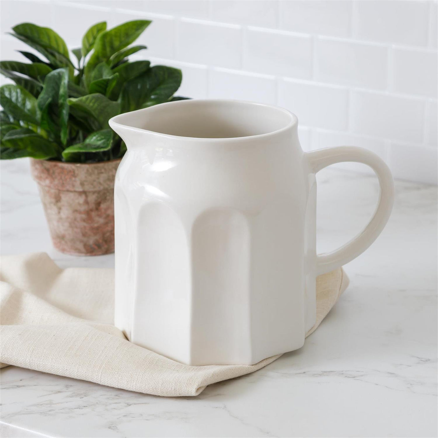 Sculpted Wide Fluted 6.75" White Pitcher