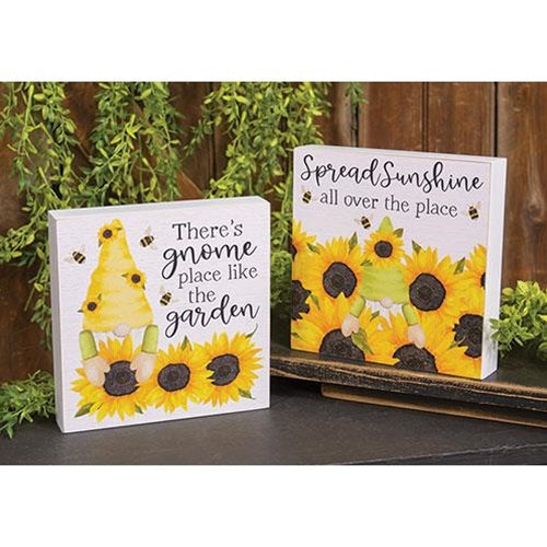 Set of 2 Gnome Place Like the Garden Sunflowers Box Signs