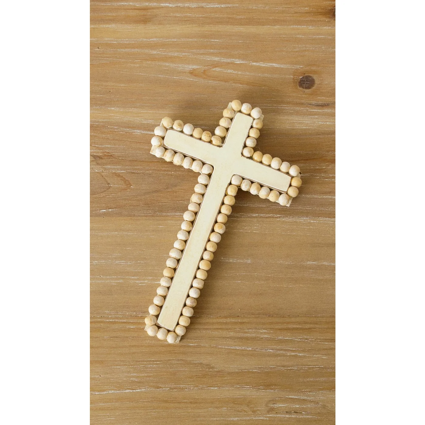 💙 Distressed Cream Colored Beaded Cross
