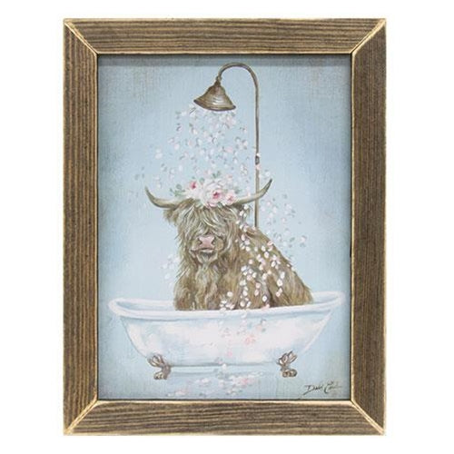 Highland Flower Cow Shower Framed Print 17.5" H