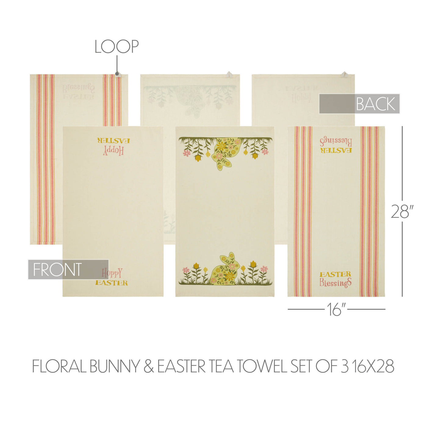 Set of 3 Bunny Hop Floral Bunny & Easter Tea Towels