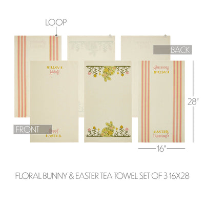 Set of 3 Bunny Hop Floral Bunny & Easter Tea Towels