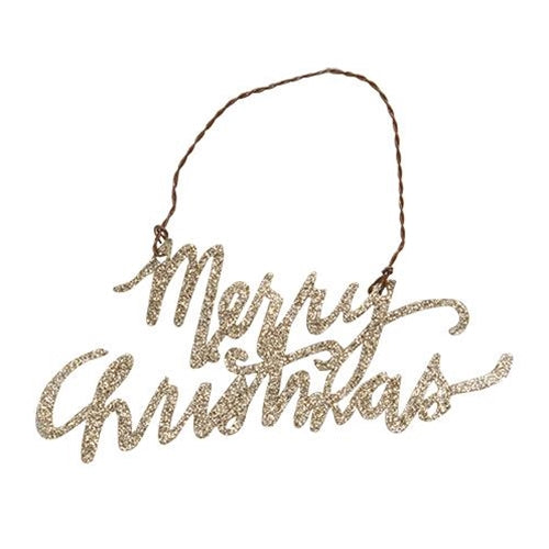 Merry Christmas Script Glittered Tin Ornament