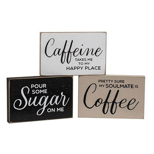 Set of 3 Coffee Is My Soulmate Small Wooden Blocks