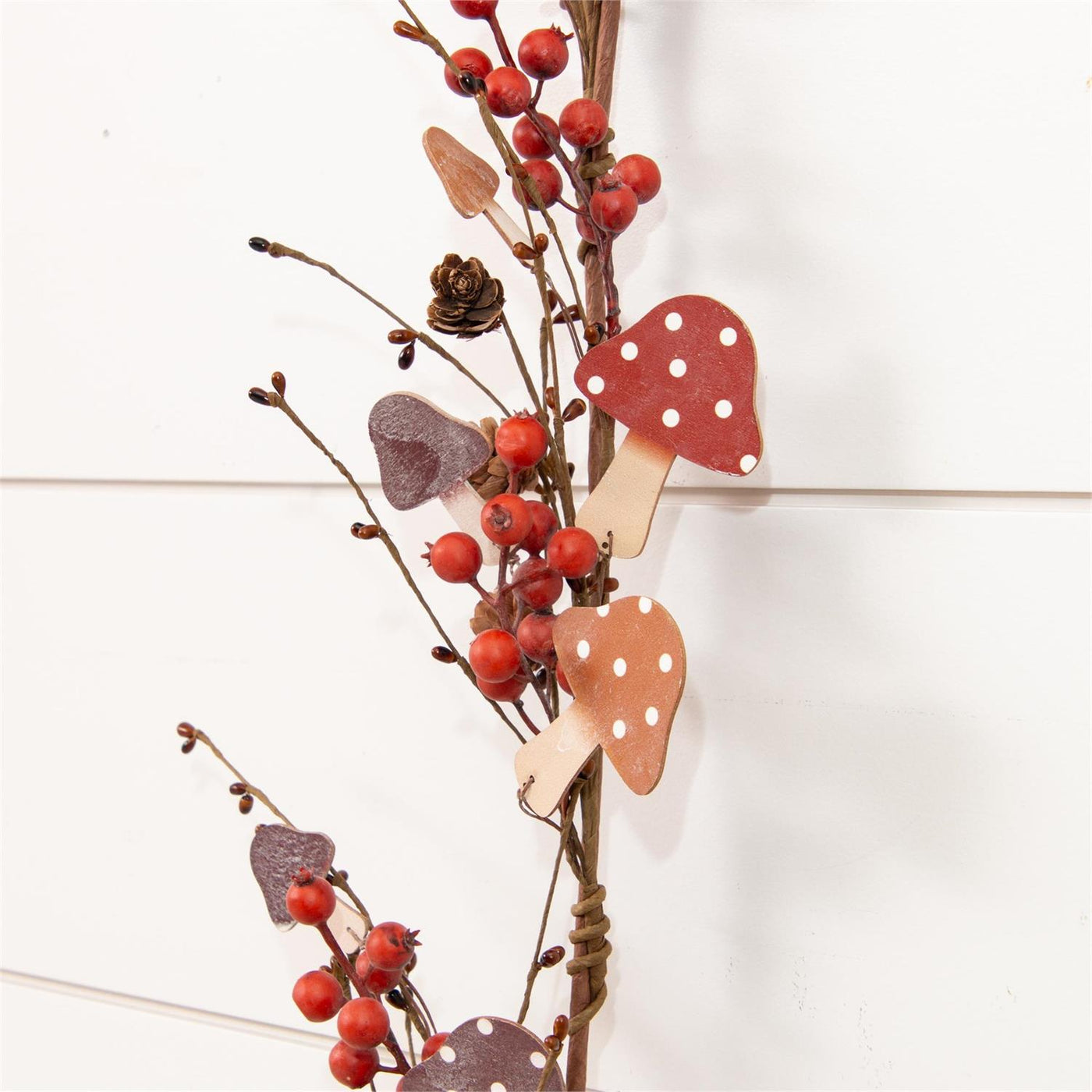 Mushrooms Berries and Mini Pinecones 4.5" Faux Garland