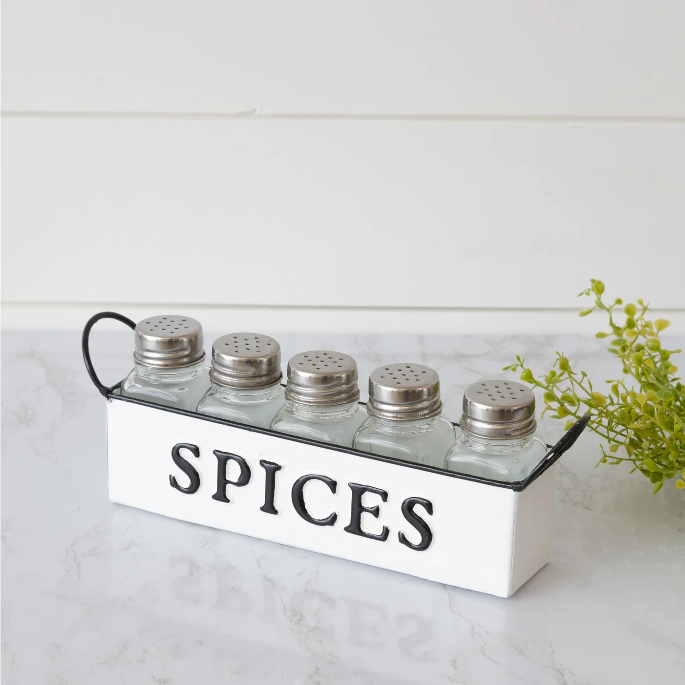 Farmhouse Metal Spice Tray With Glass Shakers