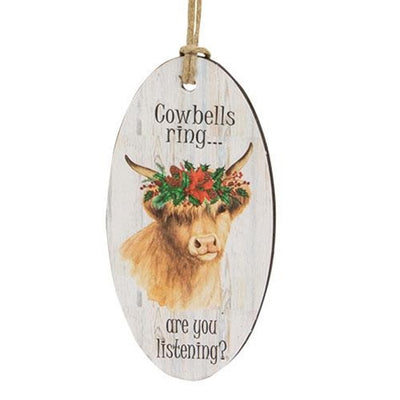Cowbells Ring Highland Cow Oval Ornament