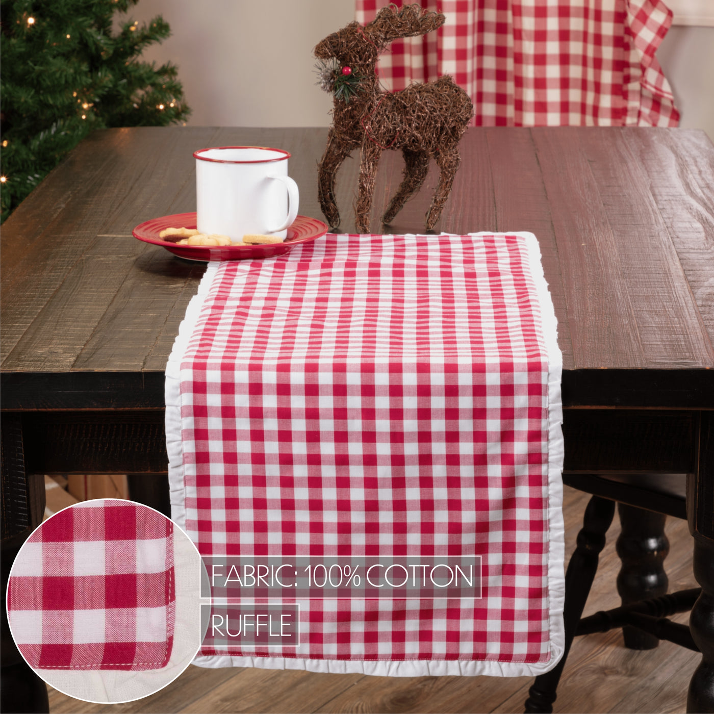 💙 Emmie Red and White Check Table Runner 13" x 36"