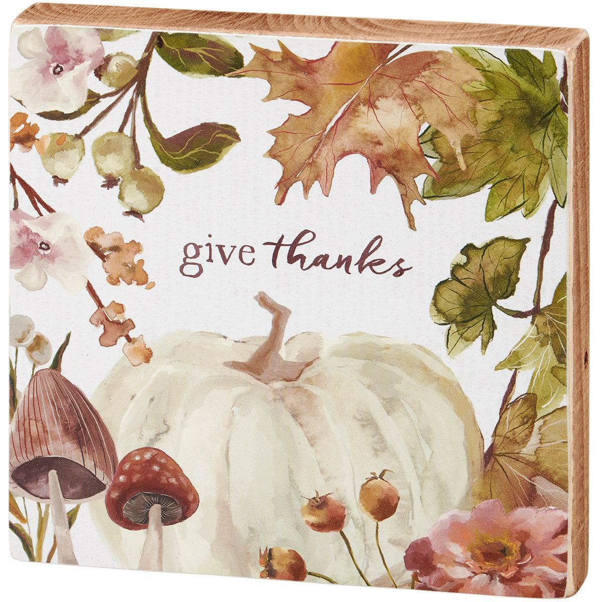 Give Thanks Pumpkin 8" Wooden Block Sign