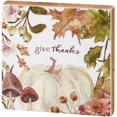 Give Thanks Pumpkin 8" Wooden Block Sign
