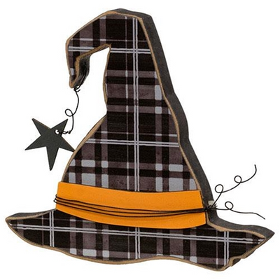 DAY 9 🎃 31 DAYS OF SPOOKYWEEN Buffalo Plaid Witch Hat Chunky Sitter Sign