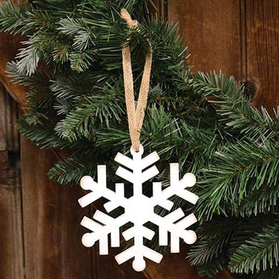 Distressed Wooden Snowflake 5.25" Ornament with Burlap Hanger