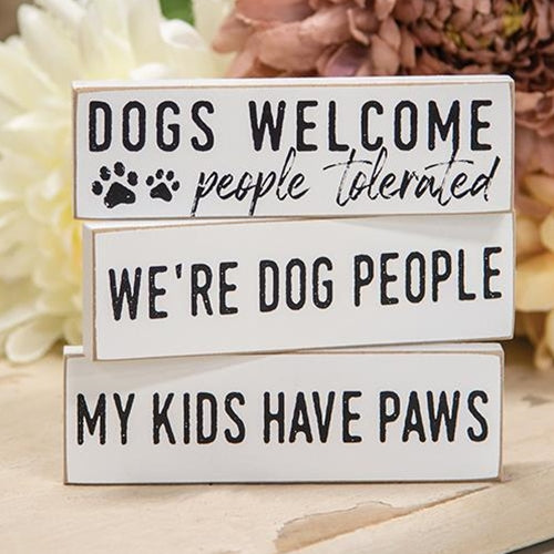 Set of 3 We're Dog People Thin Mini Block Signs