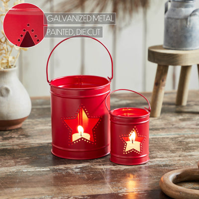 DAY 20 ❤️🫐 20 RED WHITE + BLUEBERRY DAYS Set of 2 Star Barn Red Metal Candle Holders
