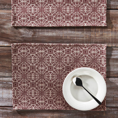 Set of 2 Custom House Burgundy Tan Jacquard Placemats