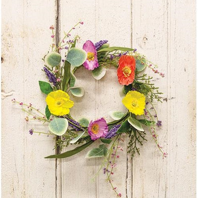 Mixed Poppy & Silver Dollar 12" Faux Small Floral Wreath