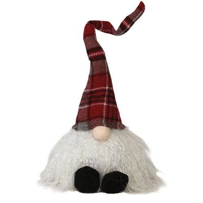 Sitting Plush Red and Gray Plaid Santa Gnome 15" Fabric Figure