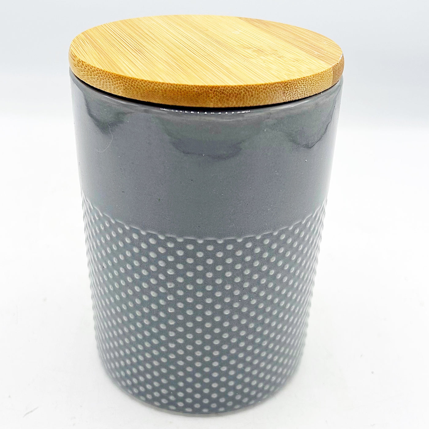 Farmhouse Grey Canister with Wooden Lid 5" H