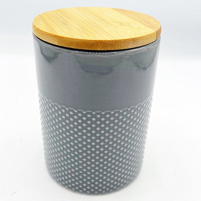 Farmhouse Grey Canister with Wooden Lid 5" H