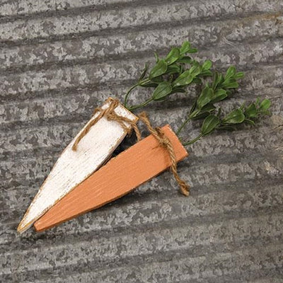 Set of 2 Rustic Wood Orange and White Carrots 6.5"