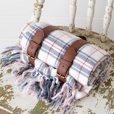 Red White and Blue Plaid Carry Along Throw