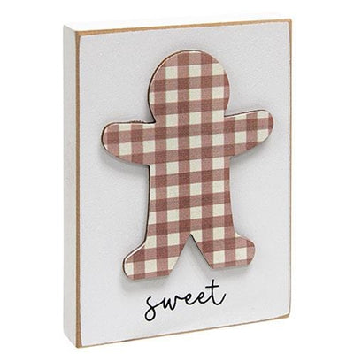 Sweet Plaid Gingerbread Man 5" Wooden Block