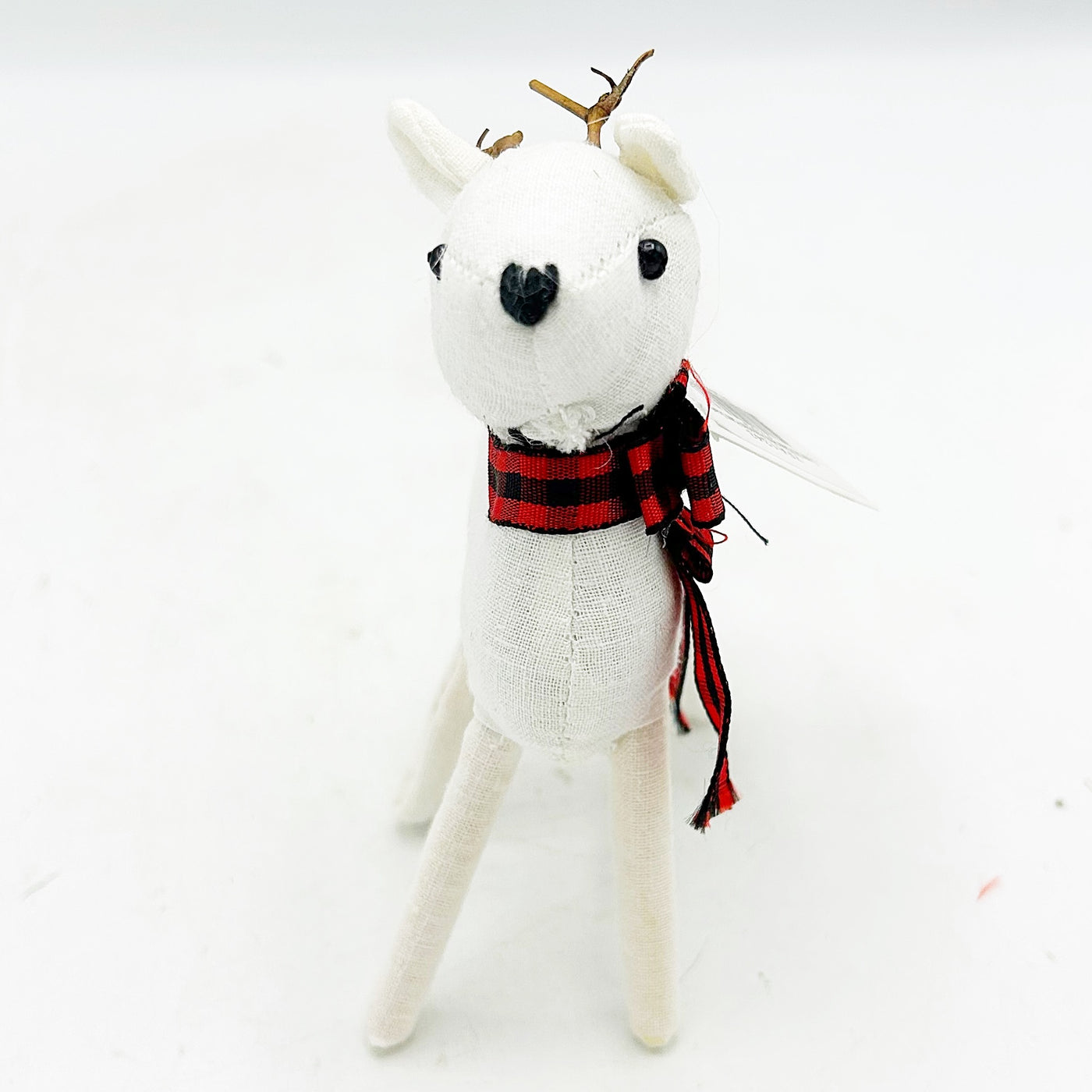 Little Deer With Christmas Red and Black Plaid Scarf Fabric Figure