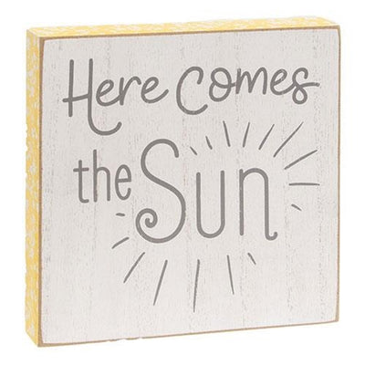 💙 Here Comes the Sun 6" Distressed Wooden Block Sign