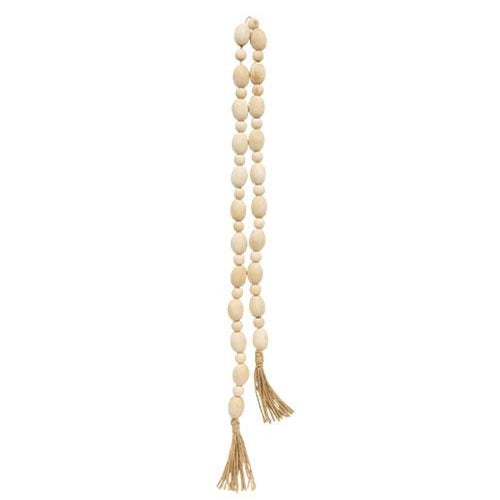 Natural Oval 45" Wooden Bead Garland With Tassels