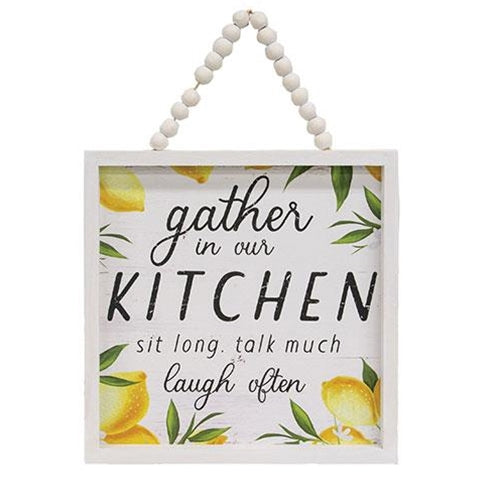 Gather In Our Kitchen Lemon Beaded Framed Sign