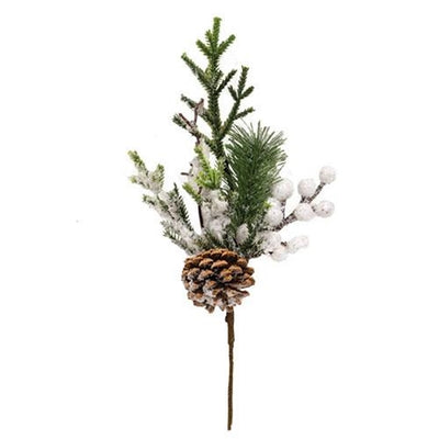 Flocked Berry Pine 12.5" Faux Evergreen Pick