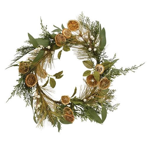 Holiday Orange 18" Faux Evergreen Wreath