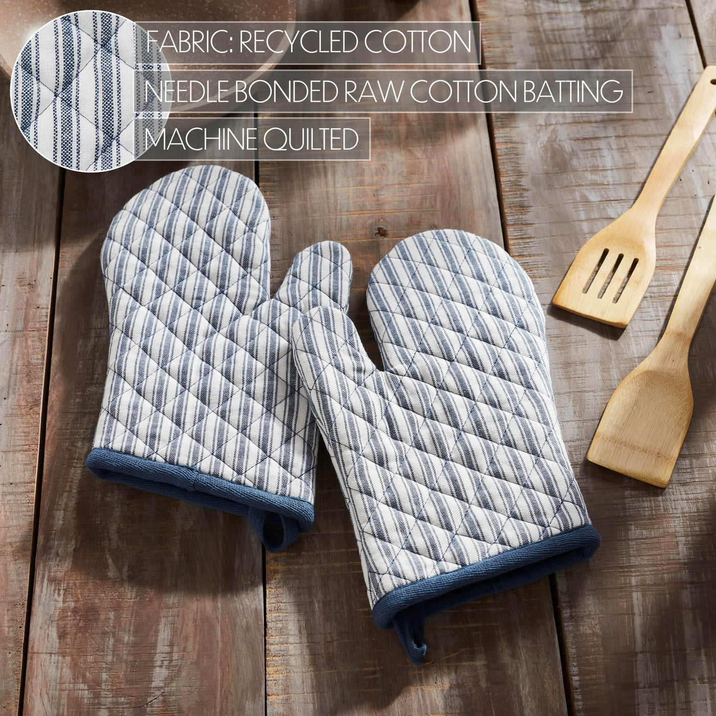 Set of 2 Sawyer Mill Blue Ticking Stripe Oven Mitts
