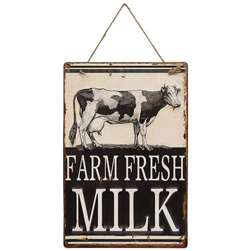 Farm Fresh Milk Black 15.75" Hanging Metal Sign
