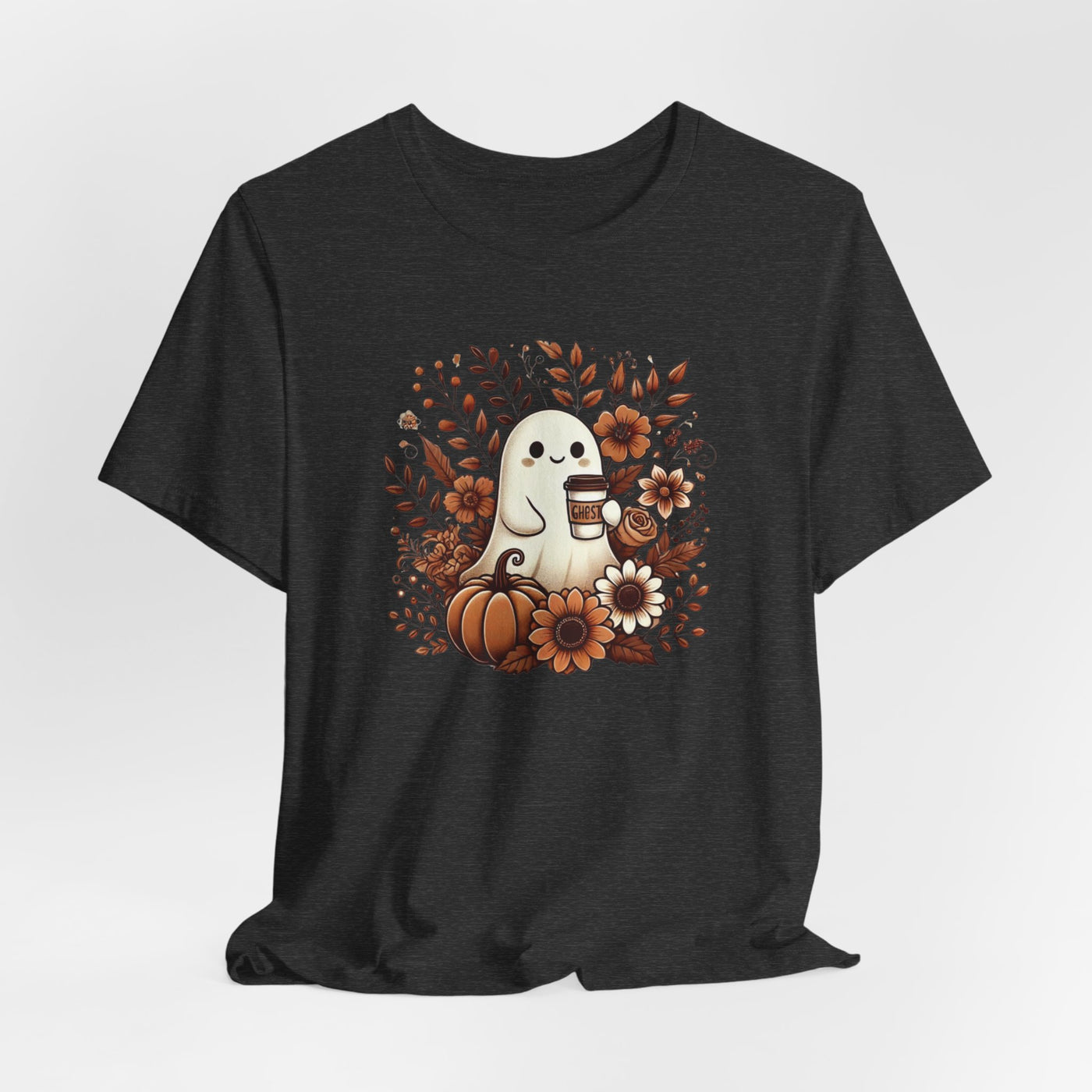 Floral Ghost With Coffee Halloween T-Shirt